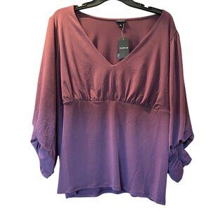 TORRID WOMENS STUDIO KNIT VNECK QUARTER SLEEVE SHIRRED TOP SASSAFRAS 2X 18-20